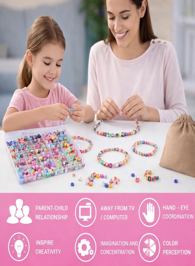 ambitieux DIY Bracelet Making Kit - 350+ Pieces of Colorful Beads, 10M Elastic Thread, Jute Bag, And Cutter - Gift For Girls Birthdays (Cute Designer Beads),Multicolor - Image 3